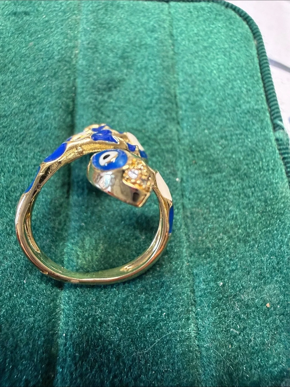 Blue & White Enamel Snake Wrap Ring size 8
